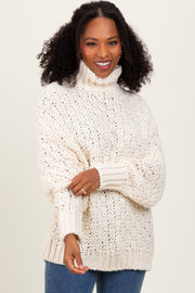 Cream Turtle Neck Chunky Crochet Knit Sweater