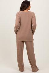 Mocha Ribbed Brushed Knit Long Sleeve Pant Maternity Set