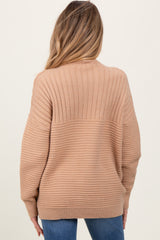 Camel Ribbed Knit Turtleneck Dolman Sleeve Maternity Sweater