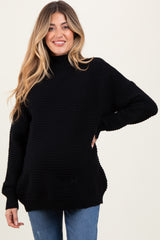 Black Ribbed Knit Turtleneck Dolman Sleeve Maternity Sweater