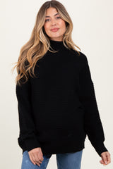 Black Ribbed Knit Turtleneck Dolman Sleeve Maternity Sweater