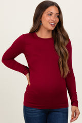 Burgundy Basic Long Sleeve Maternity Top