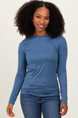 Blue Basic Long Sleeve Maternity Top