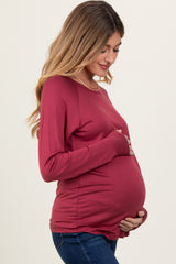 Burgundy Basic Boatneck Maternity Long Sleeve Top