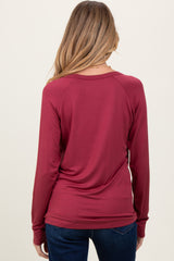 Burgundy Basic Boatneck Maternity Long Sleeve Top