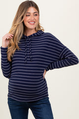 Navy Striped Drawstring Hoodie Maternity Top