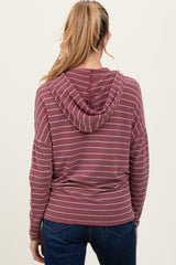 Mauve Striped Drawstring Hoodie Maternity Top