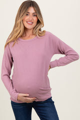 Mauve Ribbed Long Sleeve Maternity Pullover Top