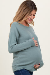 Light Olive Ribbed Long Sleeve Maternity Pullover Top