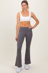 Grey Fold Over Waistband Flared Pants