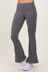 Grey Fold Over Waistband Flared Pants