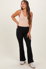 Black Fold Over Waistband Maternity Flared Pants