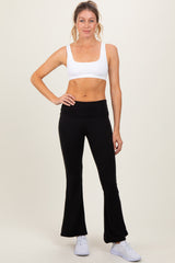 Black Fold Over Waistband Flared Pants