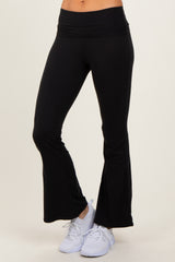 Black Fold Over Waistband Flared Pants