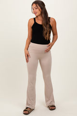 Cream Fold Over Waistband Maternity Flared Pants