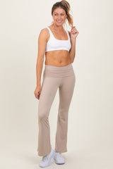 Cream Fold Over Waistband Flared Pants