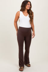 Brown Fold Over Waistband Maternity Flared Pants