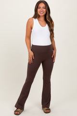 Brown Fold Over Waistband Maternity Flared Pants