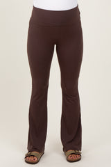 Brown Fold Over Waistband Maternity Flared Pants