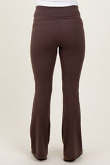 Brown Fold Over Waistband Maternity Flared Pants