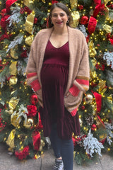 Burgundy Velvet Smocked Maternity Long Sleeve Dress