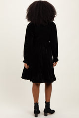 Black Velvet Smocked Long Sleeve Dress