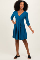 Teal 3/4 Sleeve Nursing Sash Tie Wrap Dress