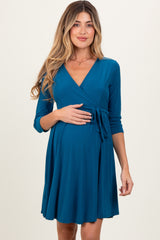 Teal 3/4 Sleeve Maternity/Nursing Sash Tie Wrap Dress