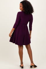 Purple 3/4 Sleeve Nursing Sash Tie Wrap Dress