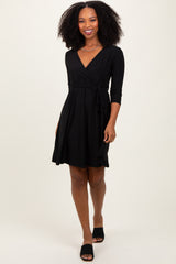 Black 3/4 Sleeve Nursing Sash Tie Wrap Dress