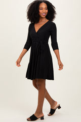 Black 3/4 Sleeve Nursing Sash Tie Wrap Dress