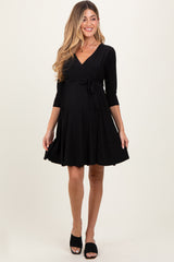 Black 3/4 Sleeve Maternity/Nursing Sash Tie Wrap Dress