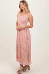 Light Pink Textured Smocked Bodice Sleeveless Maxi Dress