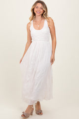 Ivory Textured Smocked Bodice Sleeveless Maternity Maxi Dress