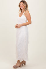 Ivory Textured Smocked Bodice Sleeveless Maxi Dress