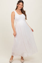 Ivory Textured Smocked Bodice Sleeveless Maternity Maxi Dress