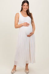 Ivory Textured Smocked Bodice Sleeveless Maternity Maxi Dress