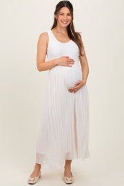 Ivory Textured Smocked Bodice Sleeveless Maternity Maxi Dress