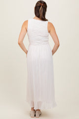 Ivory Textured Smocked Bodice Sleeveless Maternity Maxi Dress