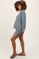 Dark Teal Checkered Plaid Pullover Shorts Maternity Set