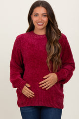 Burgundy Chenille Knit Balloon Sleeve Maternity Sweater