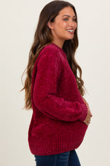 Burgundy Chenille Knit Balloon Sleeve Maternity Sweater