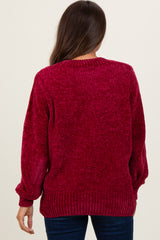 Burgundy Chenille Knit Balloon Sleeve Maternity Sweater