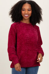 Burgundy Chenille Knit Balloon Sleeve Maternity Sweater