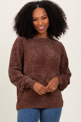 Brown Chenille Knit Maternity Sweater