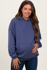 Blue Basic Maternity Hoodie Sweatshirt