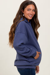 Blue Basic Maternity Hoodie Sweatshirt