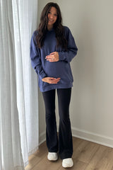 Blue Basic Maternity Hoodie Sweatshirt