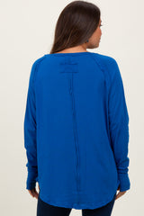 Blue Exposed Seam Thumbhole Long Sleeve Maternity Top