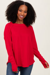 Red Exposed Seam Long Sleeve Maternity Top